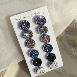 Multicolored druzy crystal stud Earrings 6 pairs NWT